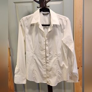 Eddie Bauer White Men's Dress Shirt - Long Sleeve Button-Up